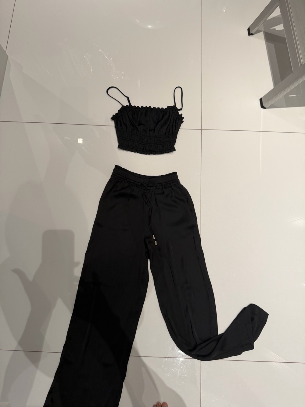 House of Harlow 1960 Black Two-Piece Crop Top & Wide-Leg Pants Set